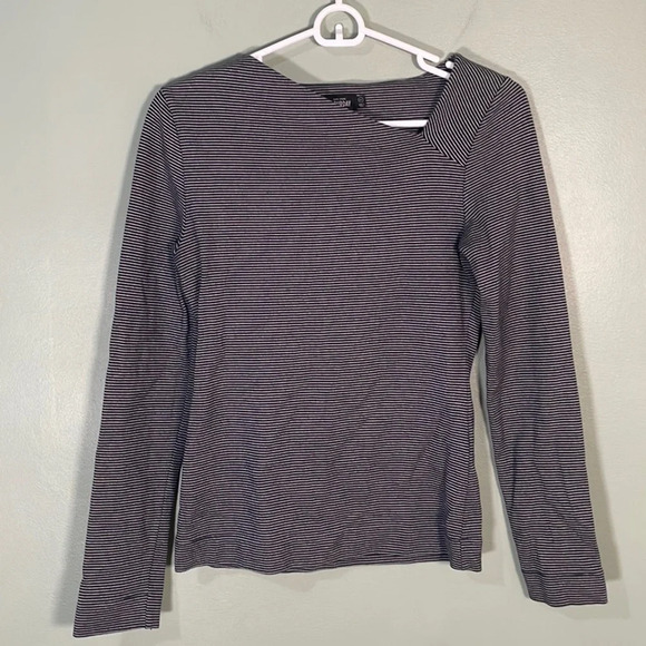 Kate Spade Saturday Shirt Black Gray Striped Asymmetrical Neck size XS - Picture 1 of 6